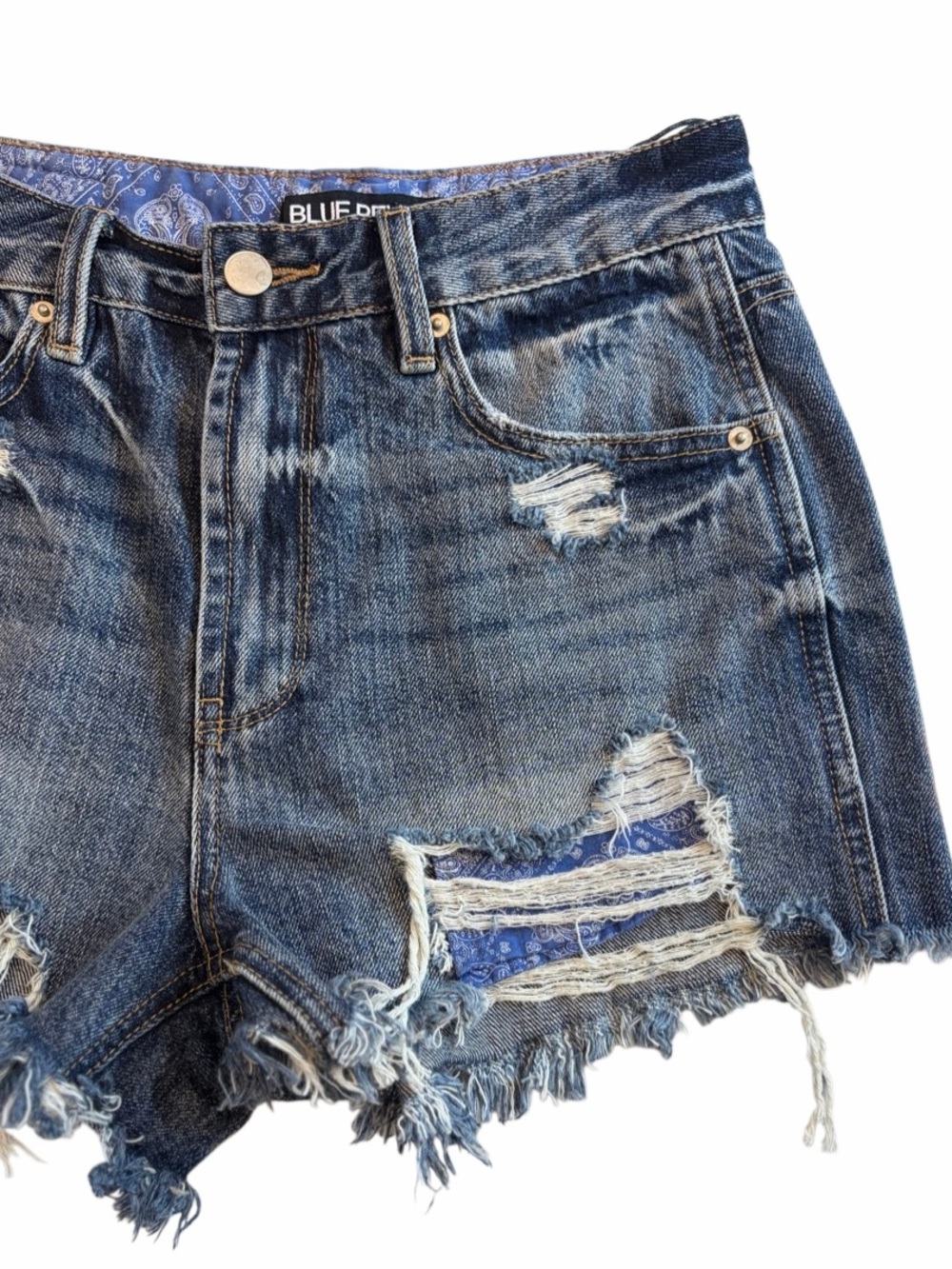 Blue Revival Distressed Denim Shorts - Blue Size 25